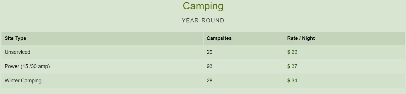 Dinosaur Campground Price List